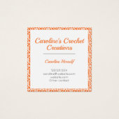 Orange & White Crochet Lace Pattern Business Card Vierkante Visitekaartjes (Voorkant)