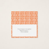Orange & White Crochet Lace Pattern Business Card Vierkante Visitekaartjes (Achterkant)