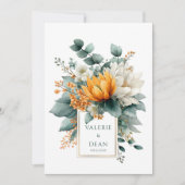 Orange White Floral Eucalyptus Gold Frame Kaart (Voorkant)