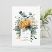 Orange White Floral Eucalyptus Gold Frame Kaart (Staand voorkant)
