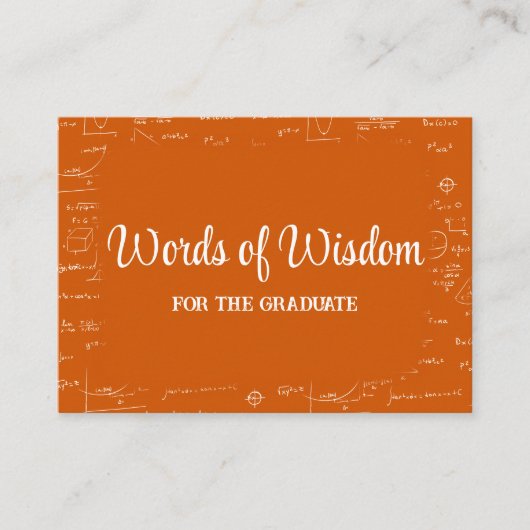 Orange White Graduate Words of Wisdom Advice Informatiekaartje (Voorkant)