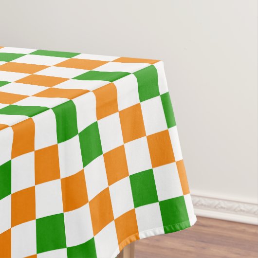 Orange White Green Checkered Pattern Design  Tafelkleed (Voorbeeld)