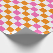 Orange White Pink Checkered Pattern Design  Cadeaupapier (Hoek)