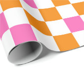 Orange White Pink Checkered Pattern Design  Cadeaupapier (Rol Hoek)
