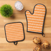 Orange White Stripes Pattern Ovenwant & Pannenlap Set (Top down)