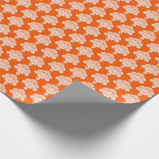 Orange | Wit Damast inpakpapier (Hoek)