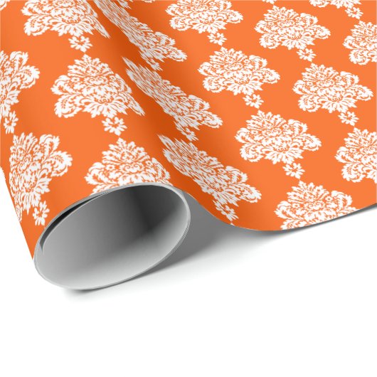 Orange | Wit Damast inpakpapier (Rol Hoek)