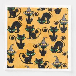 ORANGE WITH CUTE HALLOWEEN CATS WITH GREEN EYES SERVET