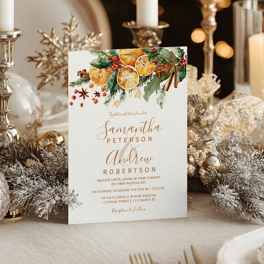 Orange Wreath Citrus Christmas winter wedding Kaart