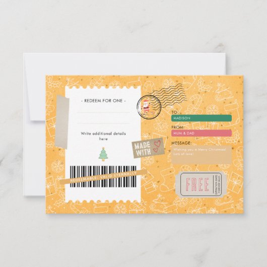 Orange Xmas Pattern Christmas Ticket Gift Voucher (Voorkant)