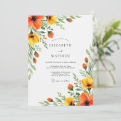 Orange Yellow Floral Flourish Wedding Kaart (Staand voorkant)
