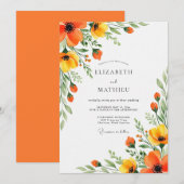 Orange Yellow Floral Flourish Wedding Kaart (Voorkant / Achterkant)