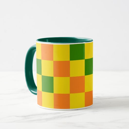 Orange Yellow Green Checkered Pattern Design  Mok (Voorkant links)