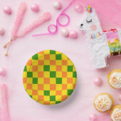 Orange Yellow Green Checkered Pattern Design  Papieren Kommen (Feest)