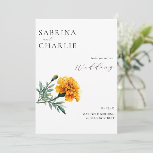 Orange Yellow Marigold Boho Botanical Wedding  Kaart (Staand voorkant)