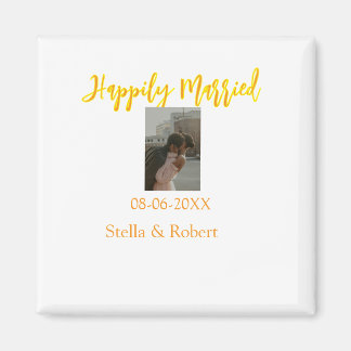 Orange yellow retro photo happily married couple magneet