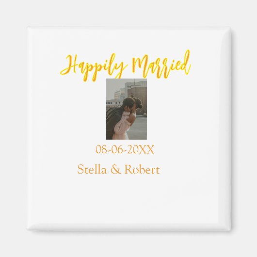 Orange yellow retro photo happily married couple magneet (Voorkant)