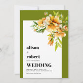 Orange, yellow rhododendron olive green wedding kaart (Voorkant)