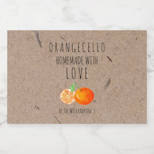 Orangecello Homemade met Love Kraft Paper Likeurfles Etiket (Enkel label)