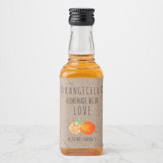 Orangecello Homemade met Love Kraft Paper Likeurfles Etiket (Voorkant)