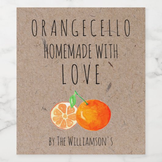 Orangecello Homemade met Love Kraft Paper Wijn Etiket (Enkel label)