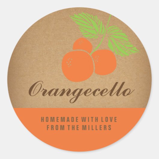 Orangecello Label, ronde oranje sticker (Voorkant)