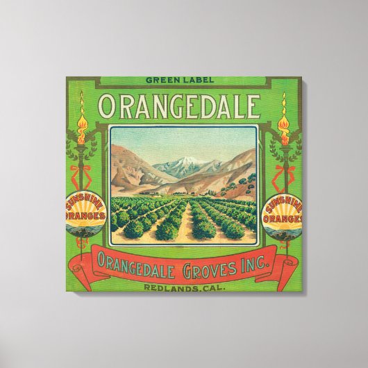 Orangedale Oranje LabelRedlands, CA Canvas Afdruk (Voorkant)