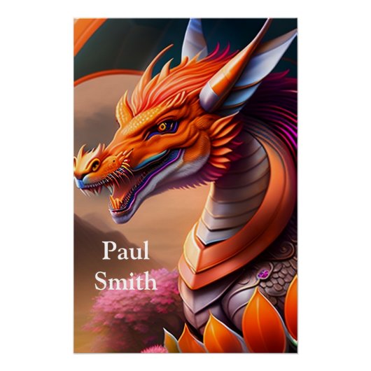 Oranger Drache, fantasievolle Digital Art Perfect Poster (Voorkant)