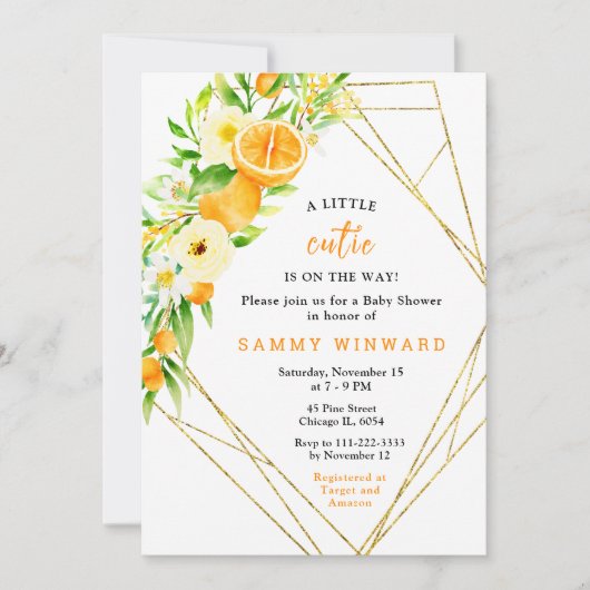 Oranges and Flowers Baby Shower Kaart (Voorkant)