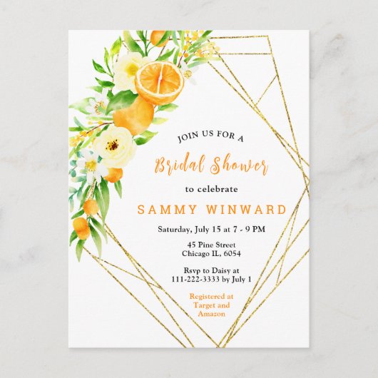 Oranges and Flowers Bridal Shower Briefkaart (Voorkant)