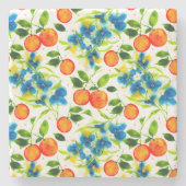 Oranges & Blue Blossoms Watercolor Art Stenen Onderzetter (Voorkant)
