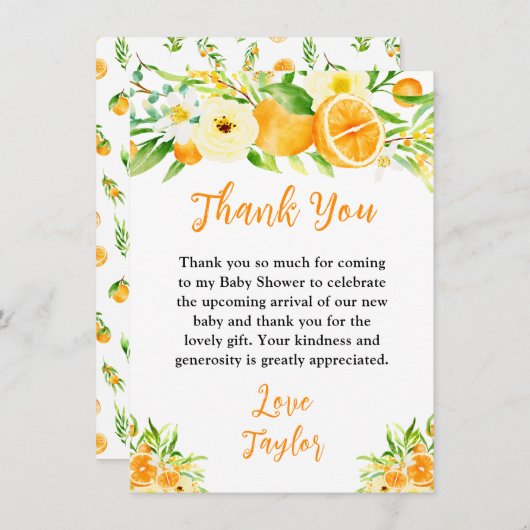 Oranges Citrus Baby Shower Bedankkaart (Voorkant / Achterkant)