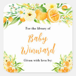 Oranges Citrus Baby Shower Bookplate Vierkante Sticker