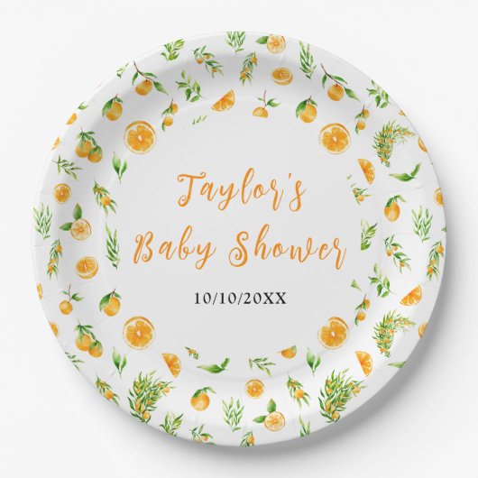 Oranges Citrus Baby Shower Papieren Bordje (Voorkant)