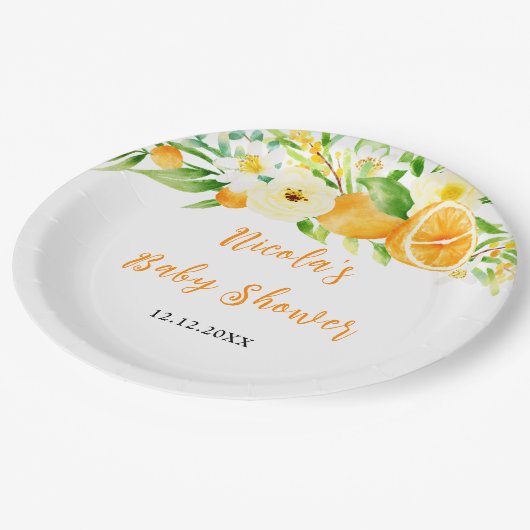 Oranges Citrus Baby Shower Papieren Bordje (Gekanteld)