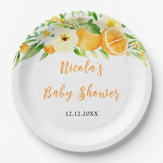 Oranges Citrus Baby Shower Papieren Bordje (Voorkant)