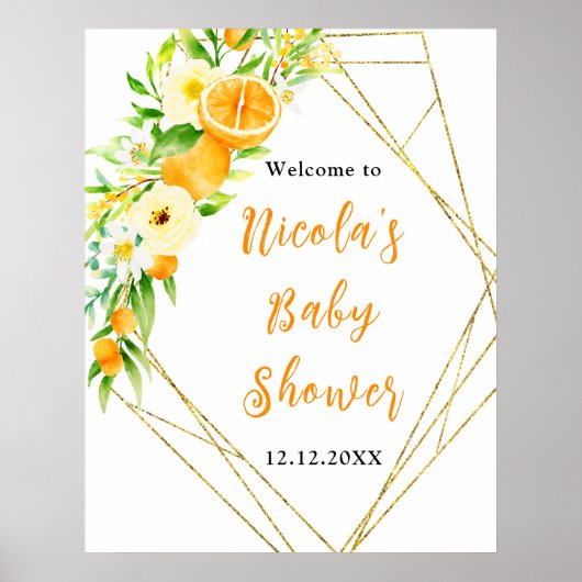 Oranges Citrus Baby Shower Welcome Poster (Voorkant)