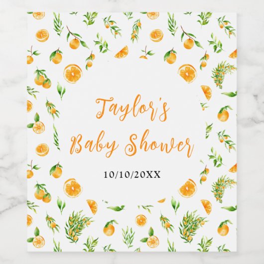 Oranges Citrus Baby Shower Wijn Etiket (Enkel label)