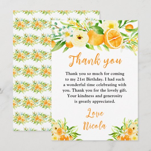 Oranges Citrus Birthday Bedankkaart (Voorkant / Achterkant)