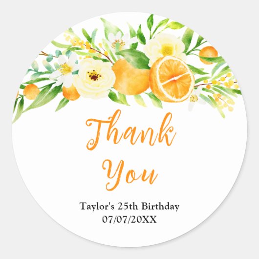Oranges Citrus Birthday Party Thank You Ronde Sticker (Voorkant)