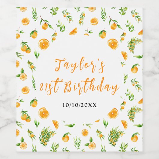 Oranges Citrus Birthday Party Wijn Etiket (Enkel label)