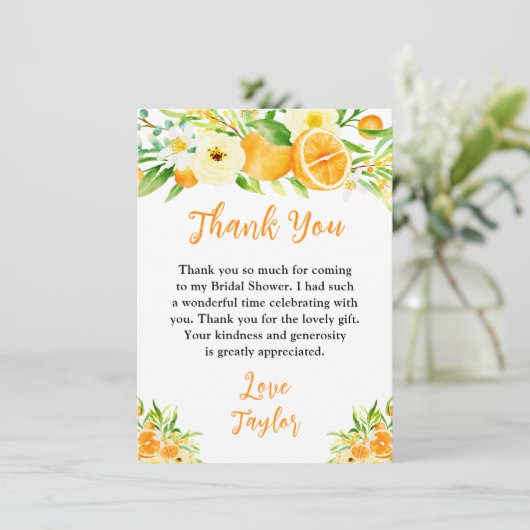 Oranges Citrus Bridal Shower Bedankkaart (Staand voorkant)