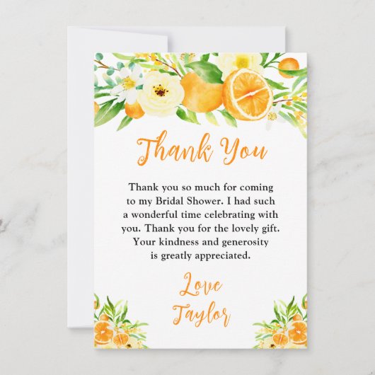 Oranges Citrus Bridal Shower Bedankkaart (Voorkant)