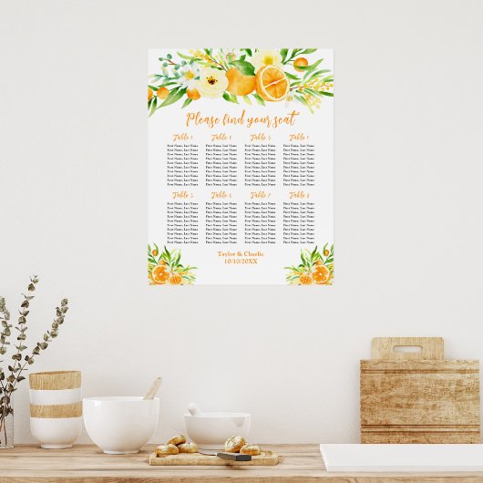 Oranges Citrus Wedding 8 Tables Seating Chart Poster (Keuken)