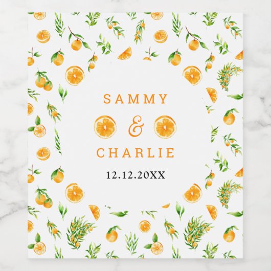 Oranges Citrus Wedding Wijn Etiket (Enkel label)