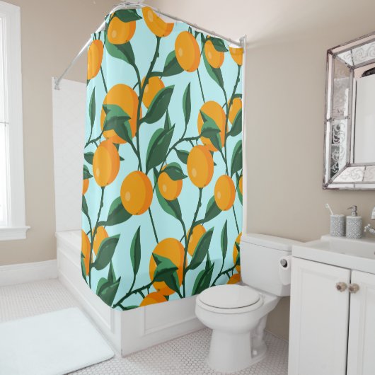 oranges on leaf branches seamless pattern, citrus  douchegordijn (In situ)