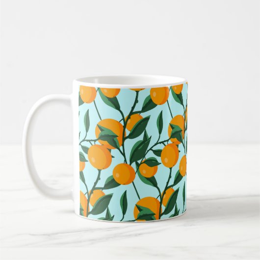 oranges on leaf branches seamless pattern, citrus koffiemok (Links)