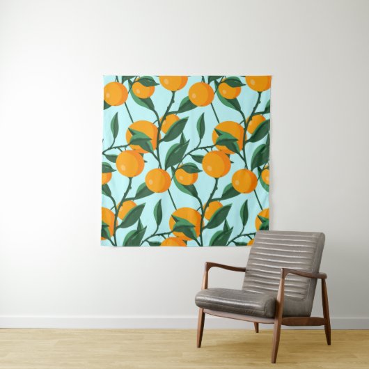 oranges on leaf branches seamless pattern, citrus  wandkleed (In situ)