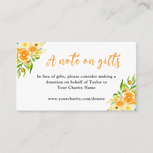 Oranges with Foliage Birthday A Note On Gifts Informatiekaartje (Voorkant)