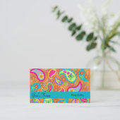 OrangeTurquoise Blue Modern Paisley Whimsy Pattern Visitekaartje (Staand voorkant)